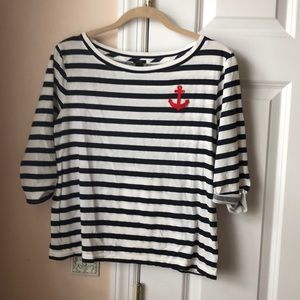 J Crew elbow sleeve stripe boatneck top